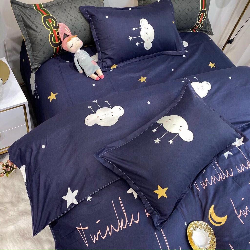 Bộ chăn ga Cotton Poly M2T bedding chăn ga Hàn Quốc Họa tiết mây và sao đủ size miễn phí bo chun