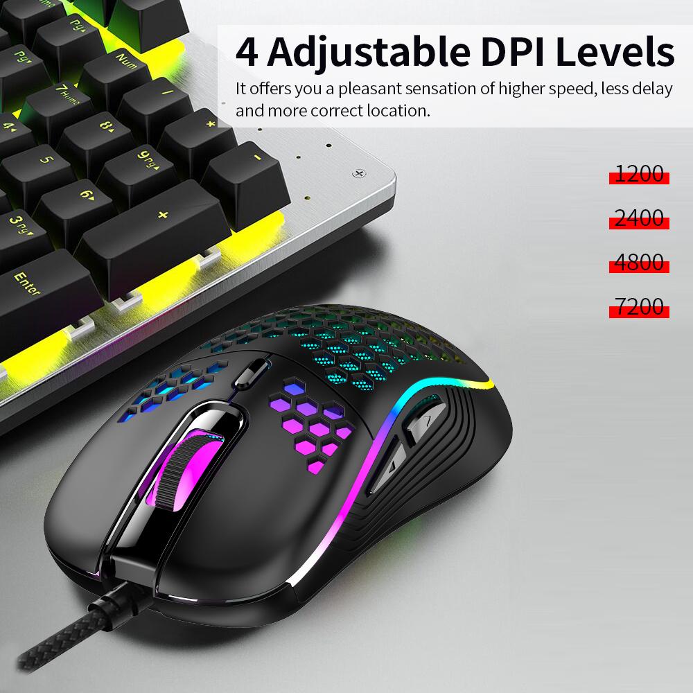 Wired Gaming Mouse 7200DPI Optical Mouse RGB Lightweight Gaming Mouse 1200/2400/4800/7200DPI/ 6 Programmable Buttons