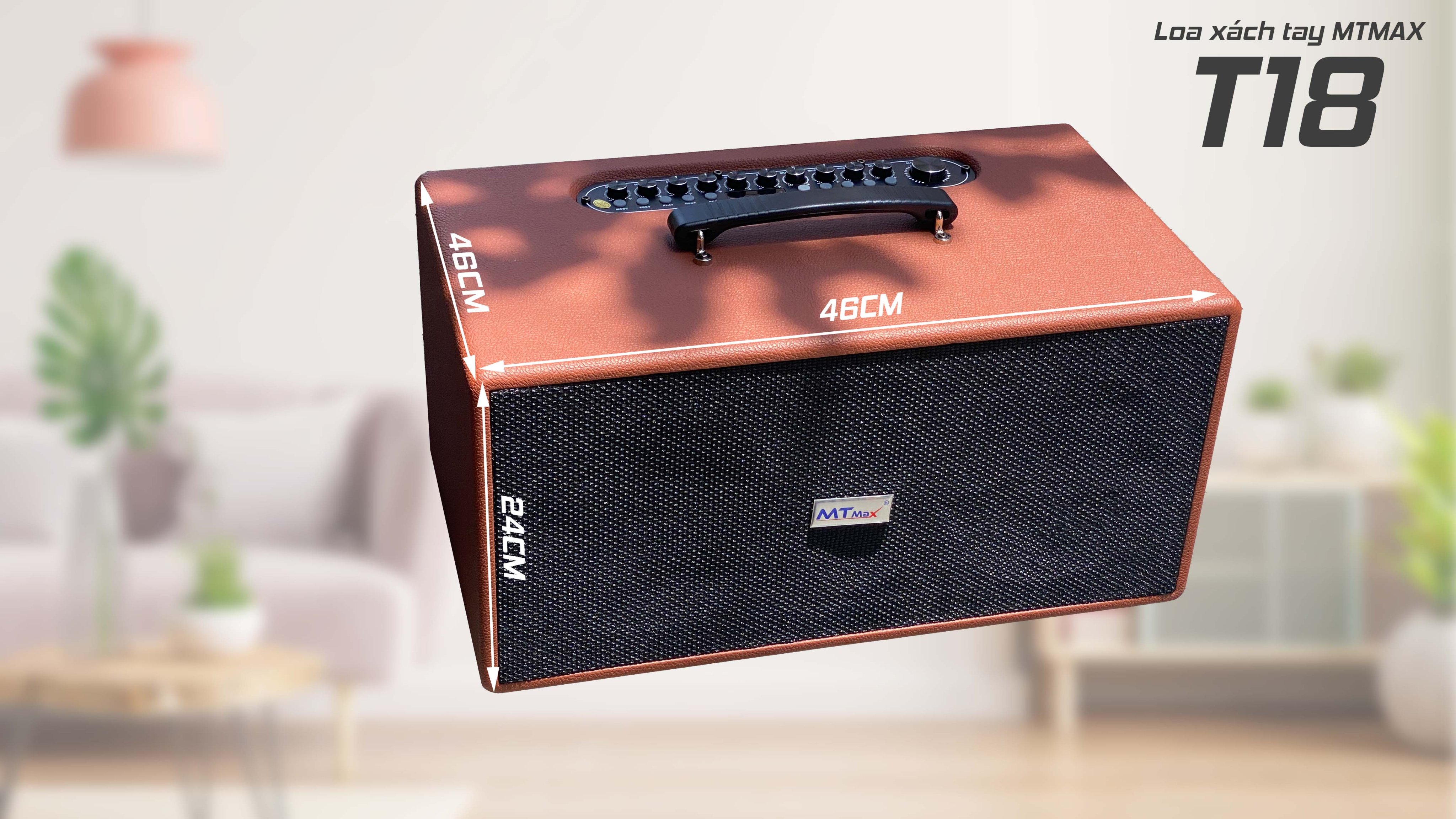 Loa kéo xách tay MTMAX T18 du lịch ngoại hình sang trọng hệ thống 4 loa 3 đường tiếng gồm 2 loa bass loa trung và 1 treble kèm 2 micro không dây cao cấp hàng chính hãng
