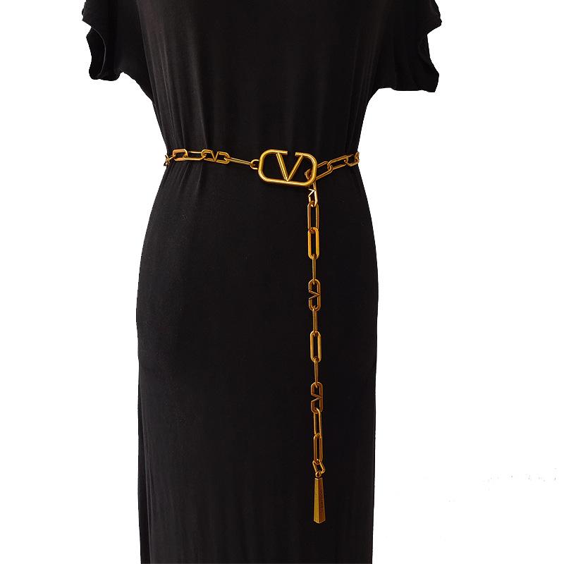 Enron Mới Nữ Chất Lượng Eo Dây Kim Loại V Thư Tua Rua Thiết Kế Đầm Đầm Thời Trang Mặt Dây Thắt Lưng