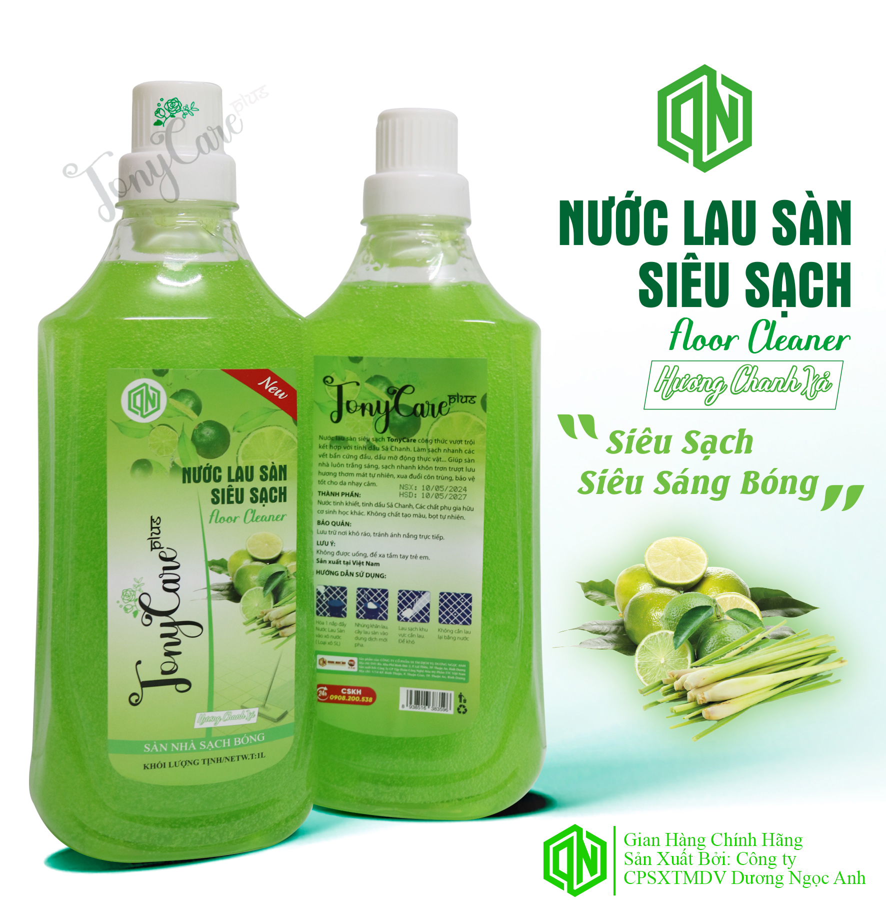 Nước lau sàn Tonycare 1kg – Hương Chanh Sả thơm mát, sạch khuẩn, xua đuổi côn trùng – Chính hãng Tonycare
