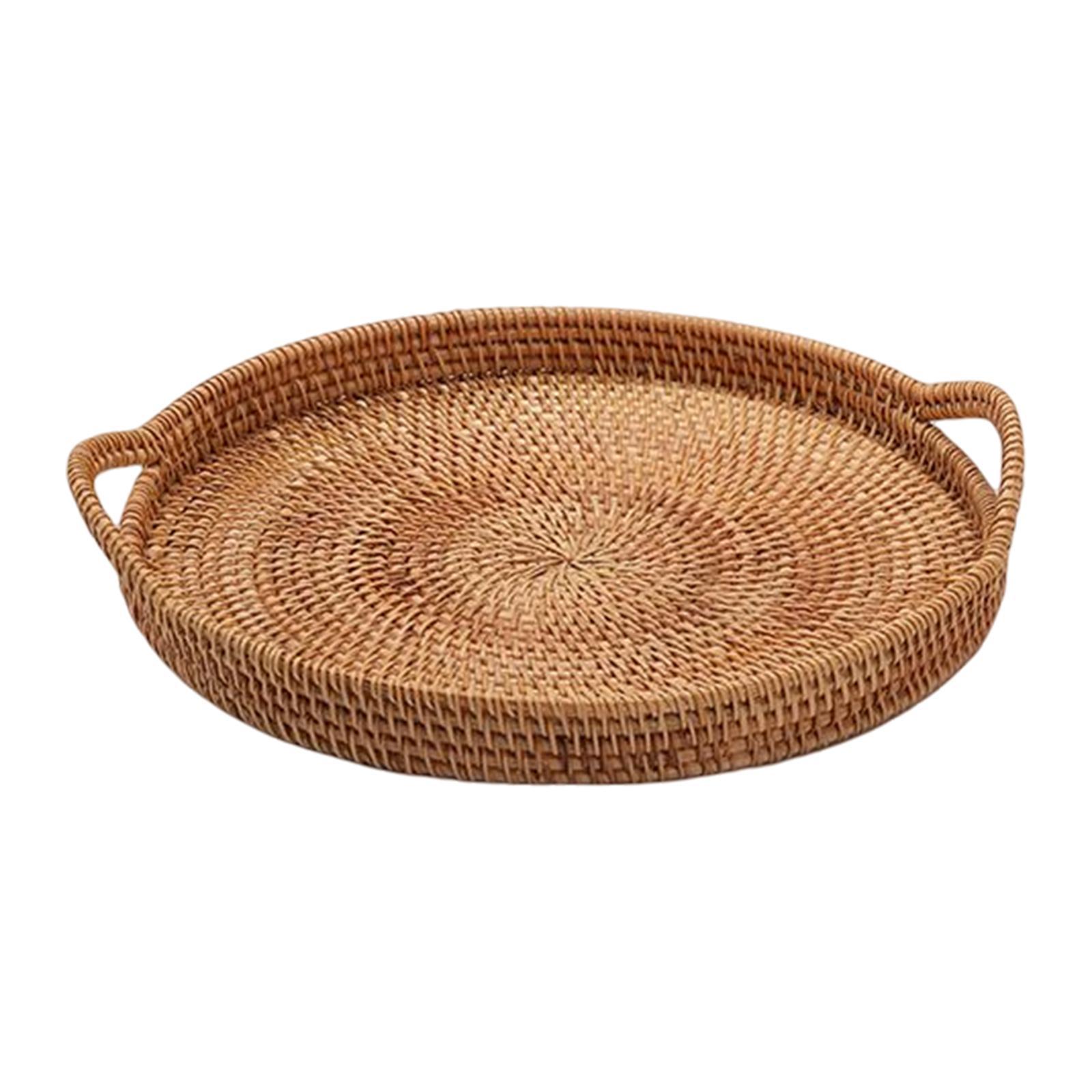 Rattan Round Serving Tray, Wicker Food Serving Baskets for Bread Fruit