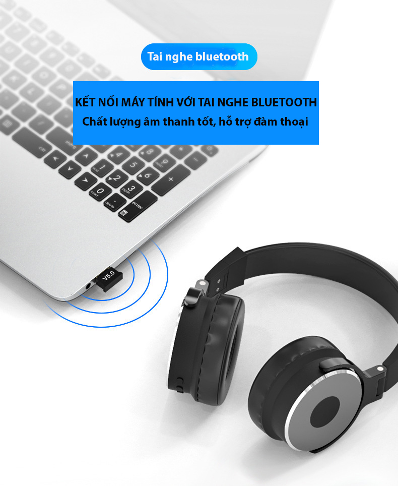 Bộ thu phát Bluetooth, thiết bị hỗ trợ thu phát nhạc không dây Nano USB 5.0 Bluetooth dành cho Laptop, Máy tính để bàn, Tivi