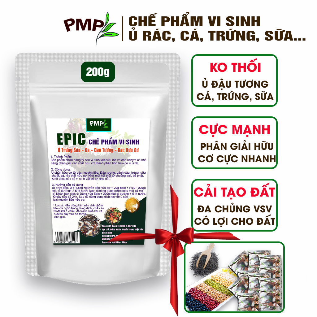 Chế phẩm vi sinh Epic PMP Ủ Rác Hữu Cơ Sinh Hoạt, Đậu Nành, Trứng, Chuối, Cá 200g