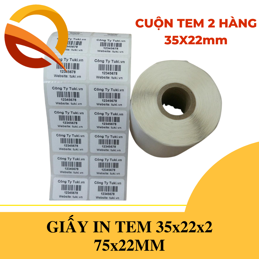 Giấy in tem, decal nhiệt 2 hàng tem , Giấy in mã vạch 35x22mm, 70x22mm, 72x22mm