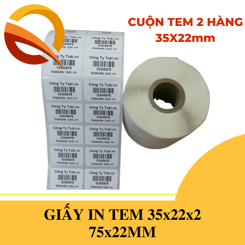 Giấy in tem, decal nhiệt 2 hàng tem (cuộn 2000 tem), Giấy in mã vạch 35x22mm, 70x22mm, 72x22mm