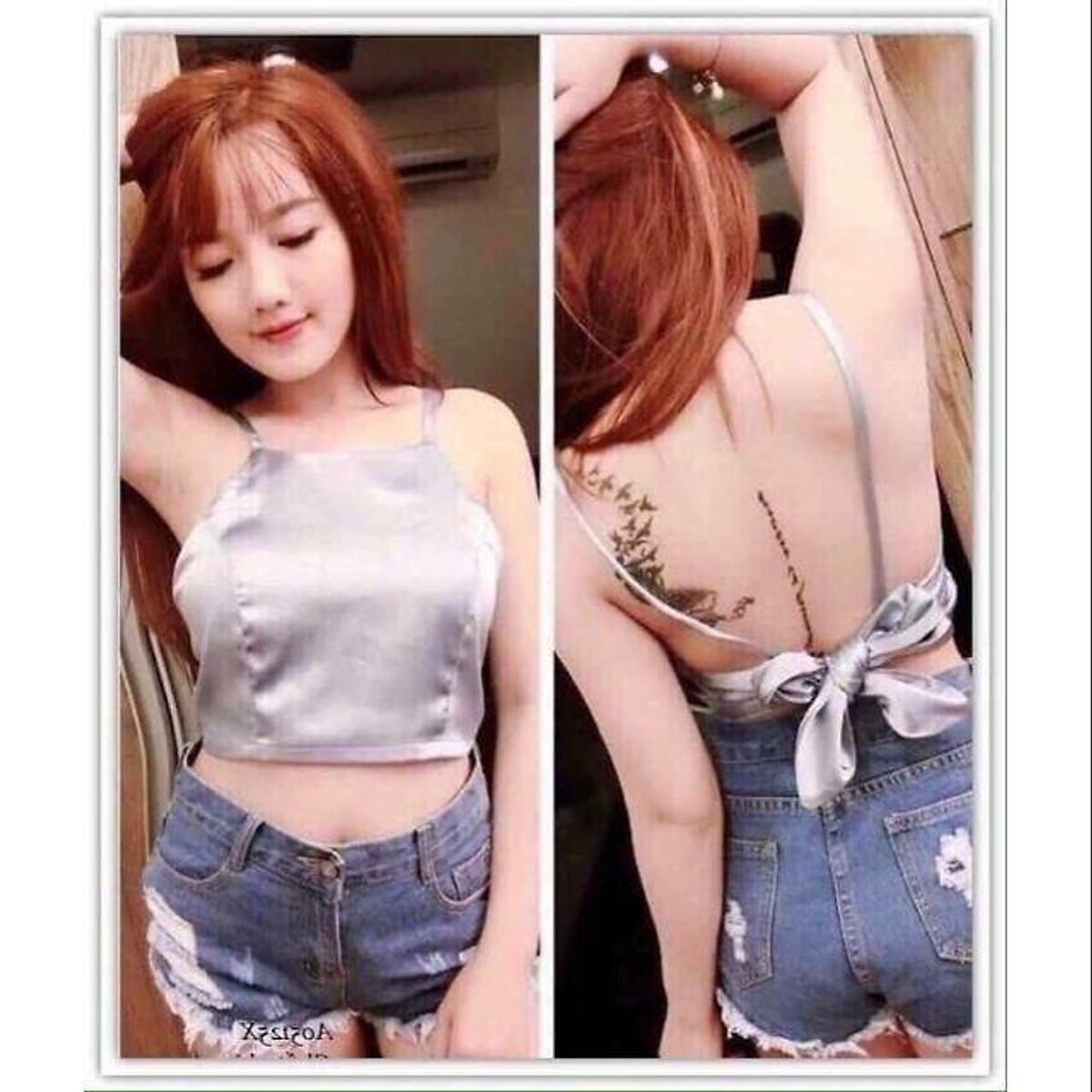 ÁO HAI DÂY CỘT NƠ PHI HỞ LƯNG MOUSSE NGỰC BASIC TRƠN NỮ CROPTOP HOT GIRL ULZZANG HÀN QUỐC CỰC CHẤT - Tím