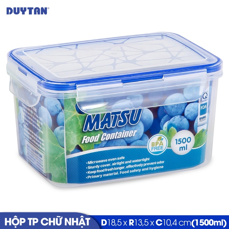 Hộp đựng thực phẩm chữ nhật nhựa Duy Tân Matsu 1500ml (18.5 x 13.5 x 10.5 cm) - 03208 - Hàng chính hãng