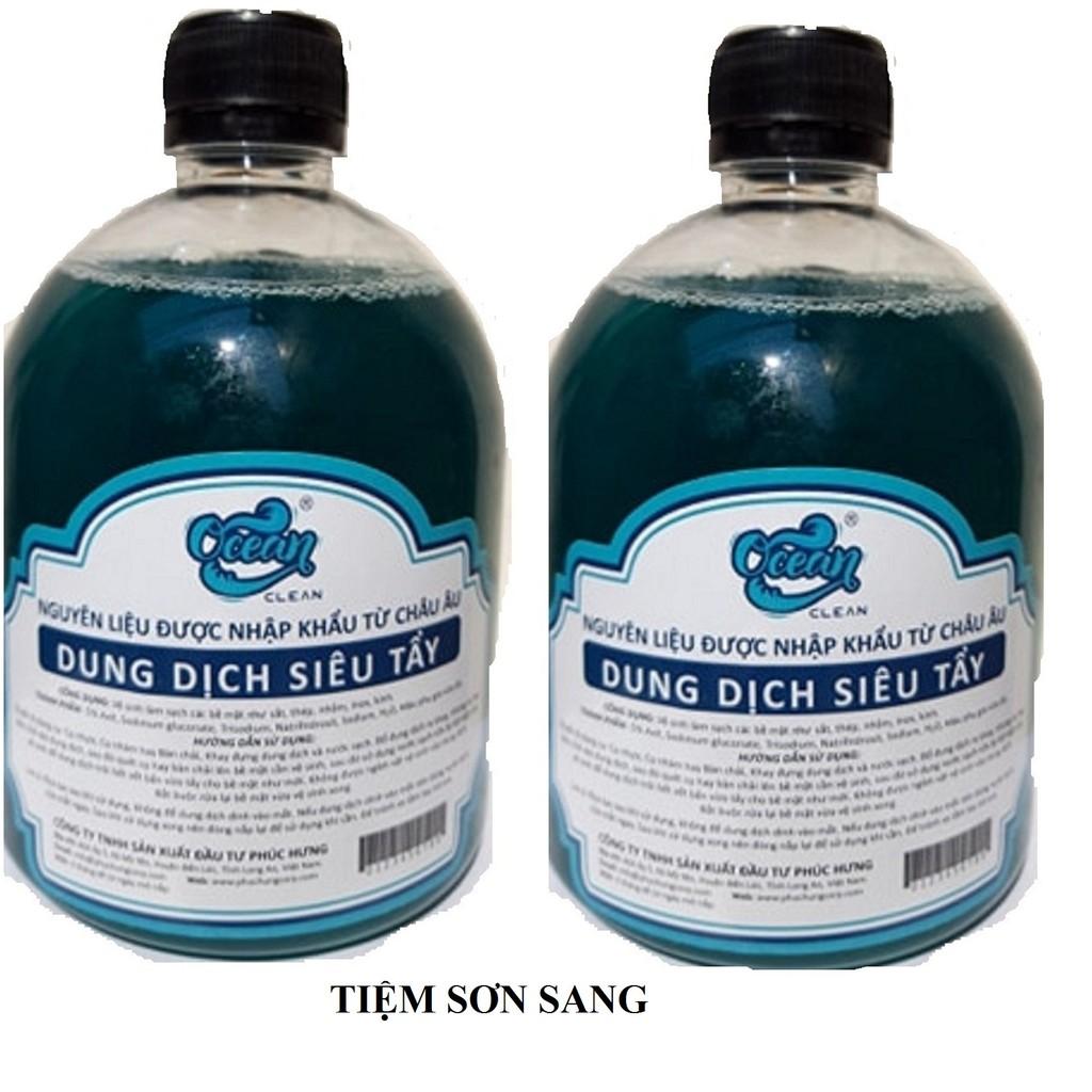 Combo 2 chai dung dịch siêu tẩy Ocean tặng kèm cọ cán nhựa đa năng tiện dụng lau rửa xe, vệ sinh vật dụng