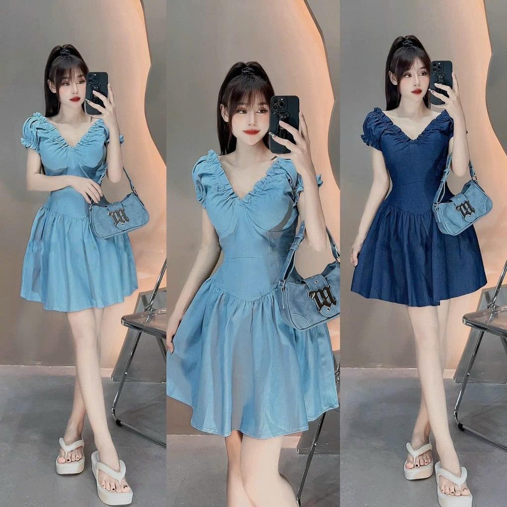 Đầm xòe cổ v tay nhún