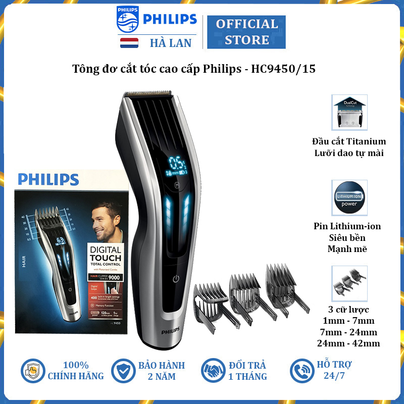 Tông đơ cắt tóc lưỡi Titanium cao cấp thương hiệu Philips HC9450/15 - Hàng Nhập Khẩu