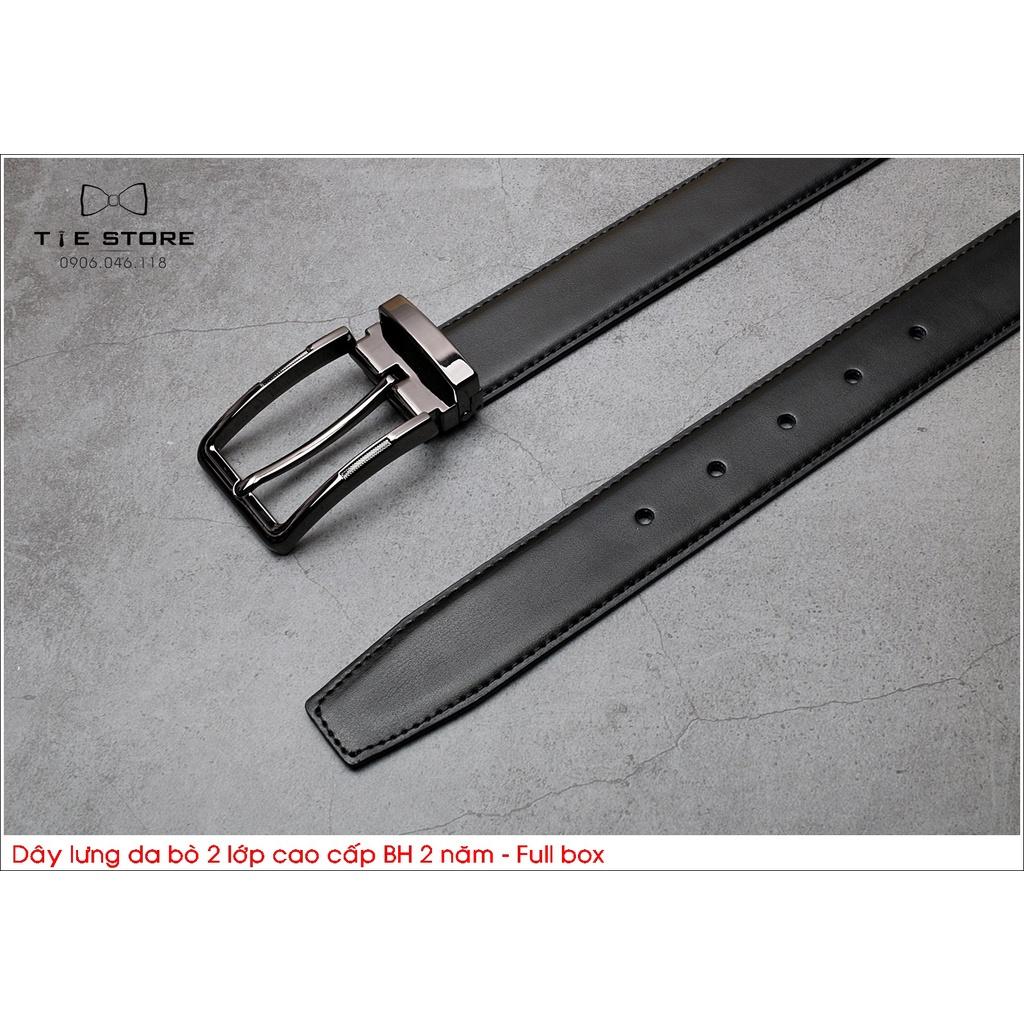 Thắt Lưng Nam Da bò 2 lớp, dây lưng công sở cao cấp BH 2 năm Full box - Khóa kim đen