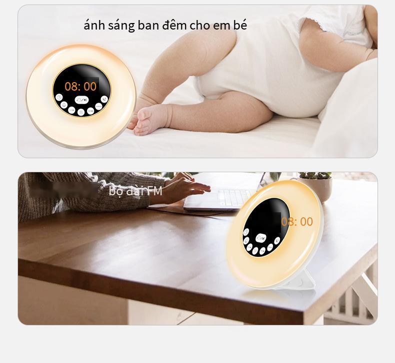 Đèn báo thức mô phỏng bình minh và hoàng hôn mới thuận lợi nhất, đồng hồ báo thức LED thông minh, loa Bluetooth đầu giường có tiếng ồn trắng đầy màu sắc