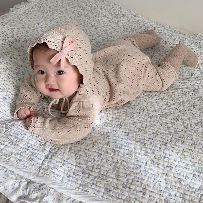 Sơ Sinh Bé Gái Đan Bodysuits Phong Cách Hàn Quốc Trẻ Sơ Sinh Bé Gái Jumpsuit Một Trong Những Bộ Trang Phục Tập Đi Cho Bé Gái Quần Áo