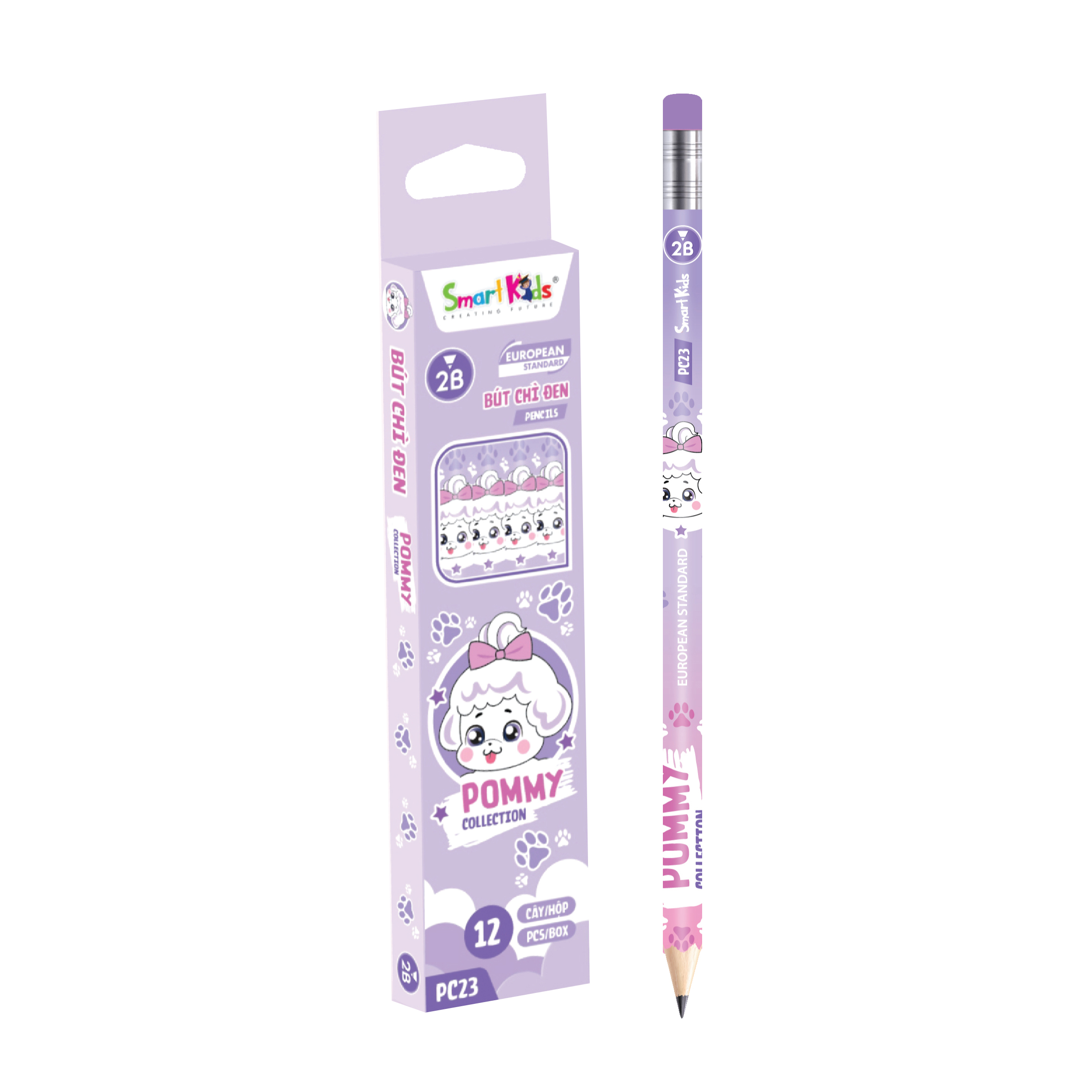 Hộp 12 Bút chì đen 2B Pommy Collection SmartKids PC23