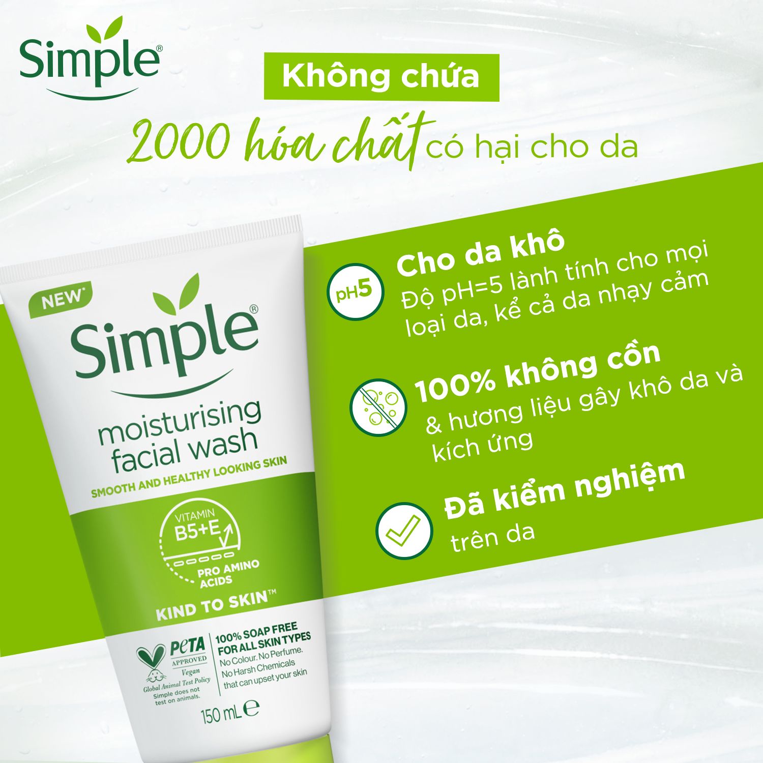 Sữa Rửa Mặt Simple Moisturising Facial Wash Dành Cho Da Khô và Da Nhạy Cảm 150ml