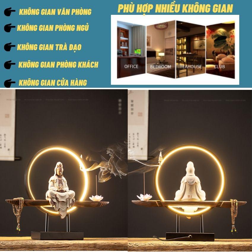 Bộ kệ Quan Âm kết hợp đèn Led , thác khói trầm hương đèn Led,đèn Led hào quang