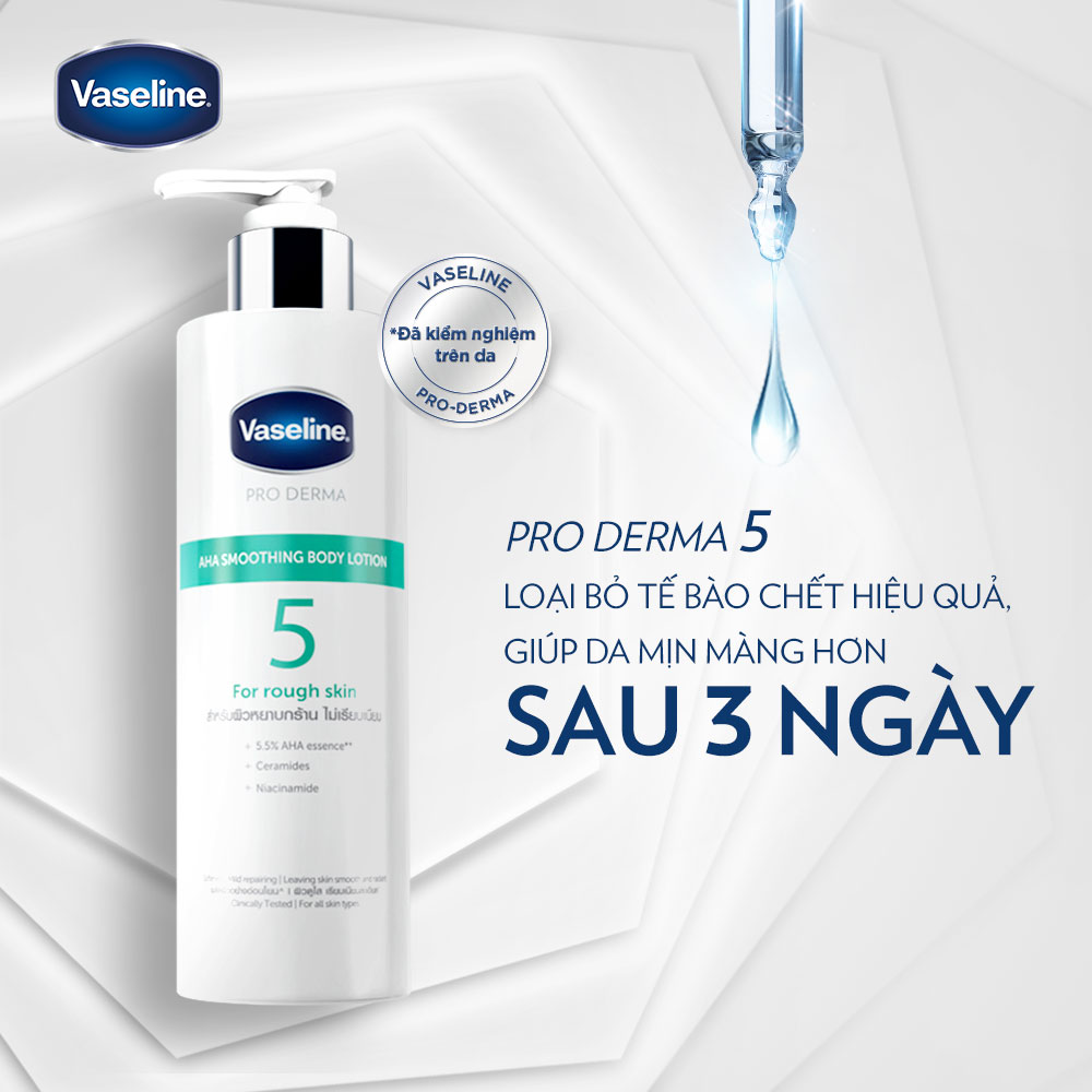 Sữa dưỡng thể 250ml Vaseline Pro Derma số 5 làm mịn da với 5.5% AHA