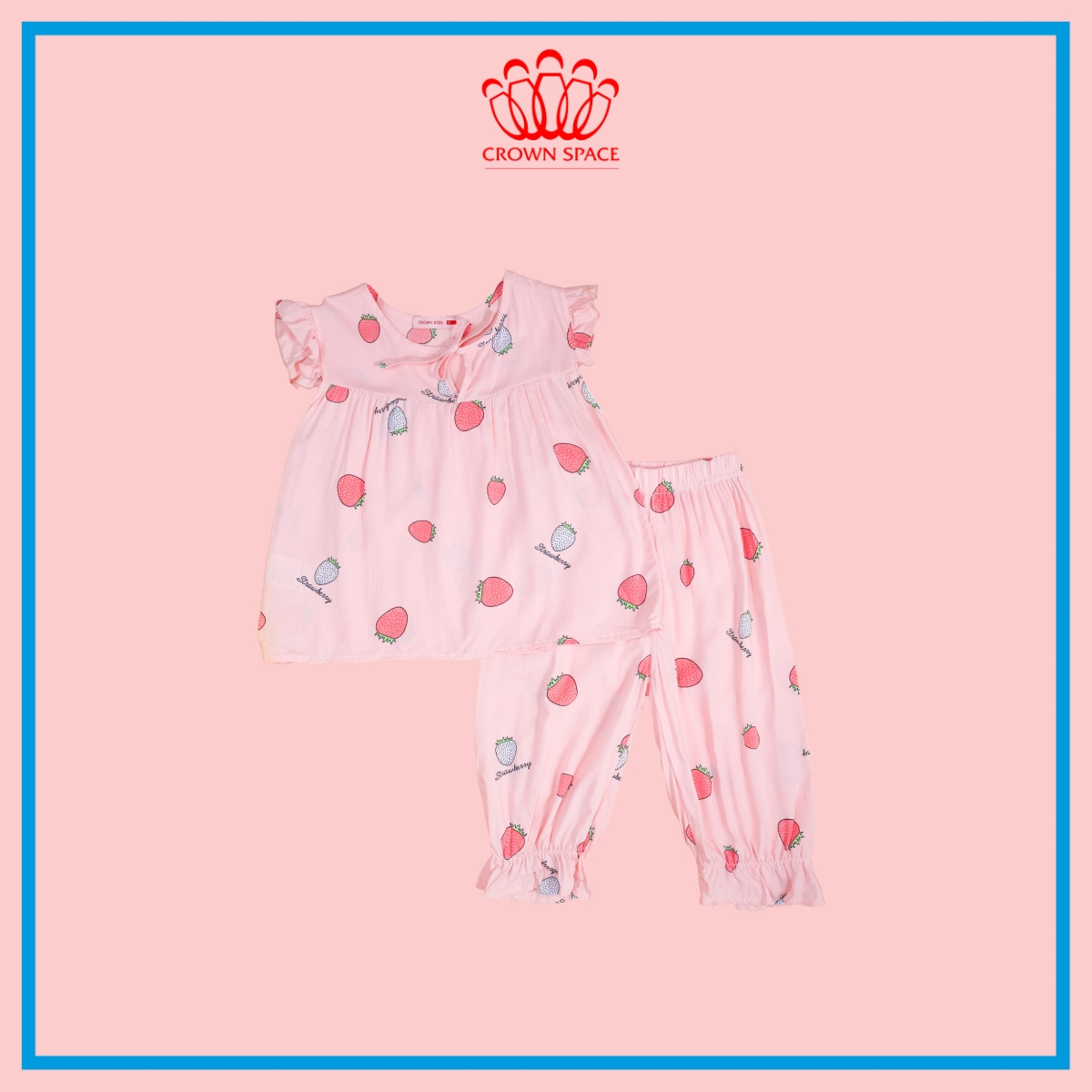 Bộ Mặc Nhà Hình Quả Dâu Hồng Chính Hãng Crown Kid CKGS2911204.P Size 4 - 8