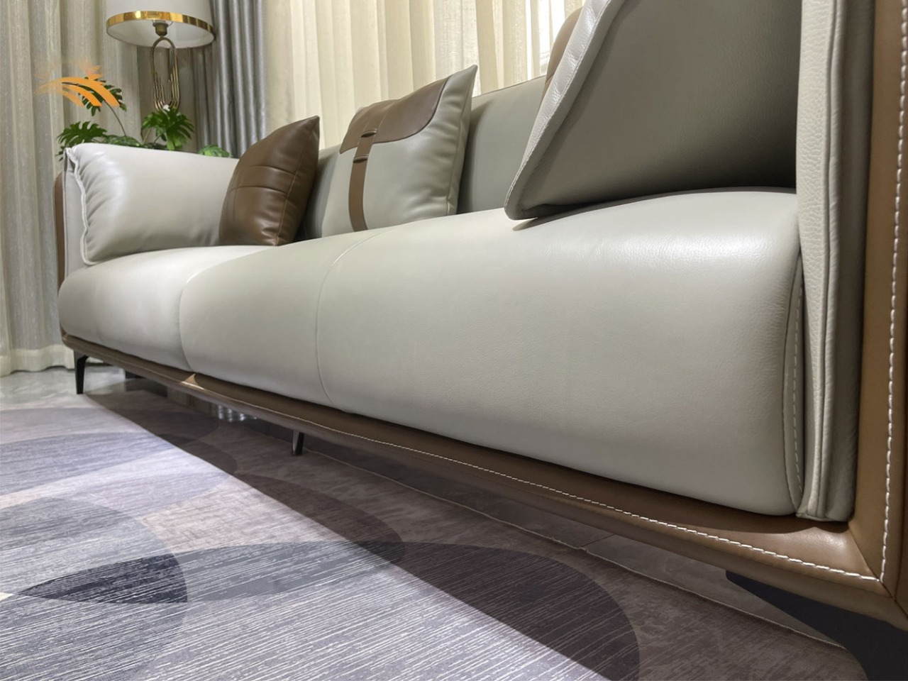 Combo ghế sofa băng da bò Italy Juno sofa màu xám SFBCT11 2m4 /1m2 hàng cao cấp chuẩn da bò nhập khẩu Ý