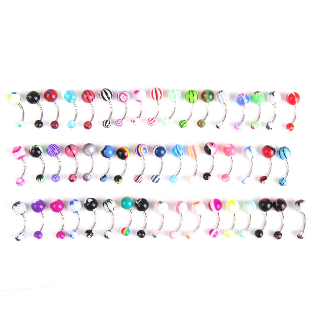 Lot 50Pcs Stainless Steel Ball Bar Ear Studs Navel Button Ring Body Piercing