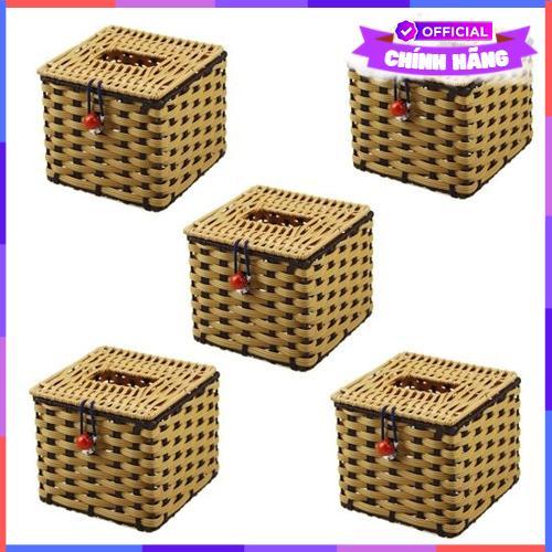 Bộ 5 Hộp Đựng Giấy Ăn Vouller Mây Đan Thủ Công (12 X 12 X 8 Cm) - Hàng Chính Hãng