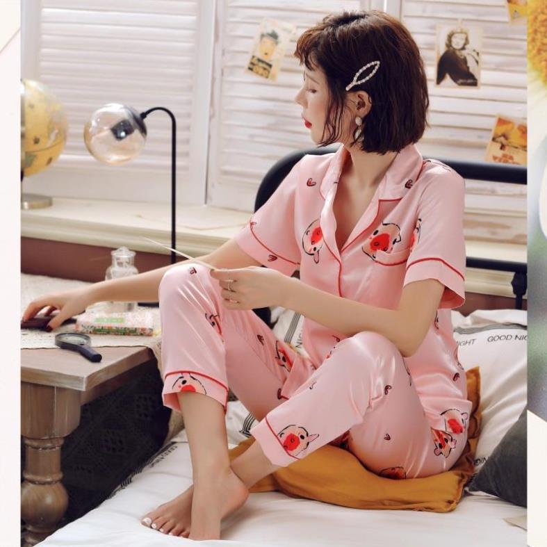 Đồ Bộ Pijama nữ đẹp, Đồ Ngủ Pijama dài - Sợi Lụa Satin Cao Cấp Mềm, Mịn - Siêu Dễ Thương B58