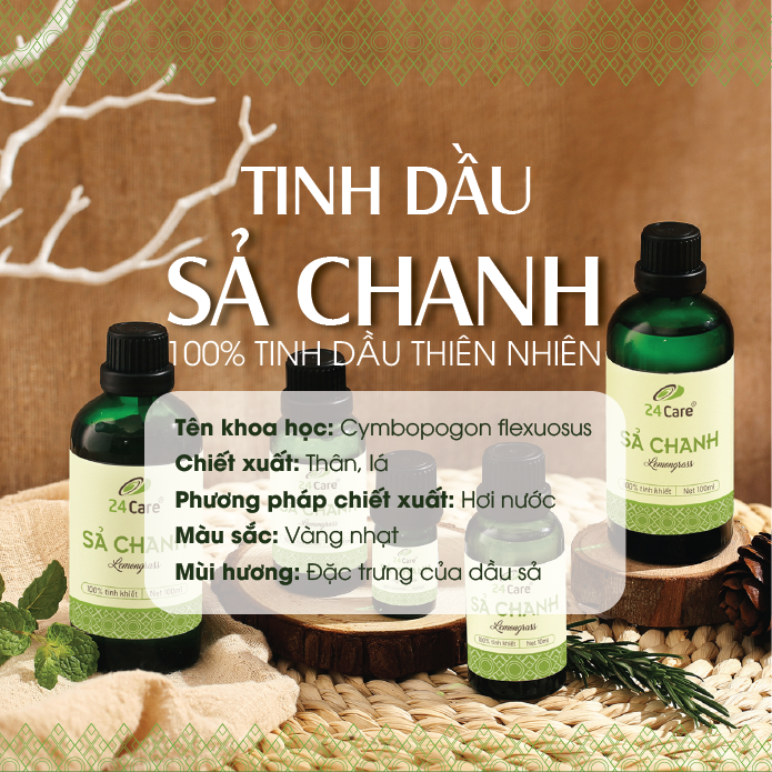 Tinh Dầu Sả Chanh Nguyên Chất 24Care - Tinh Dầu Xông Thơm Phòng Thư Giãn, Đuổi Muỗi, Khử Mùi - Tinh dầu Bạc Hà/ Cam Ngọt/ Oải hương/ Ngọc Lan Tây/ Tràm Trà/ Bưởi Ngọt/ Vỏ Quế