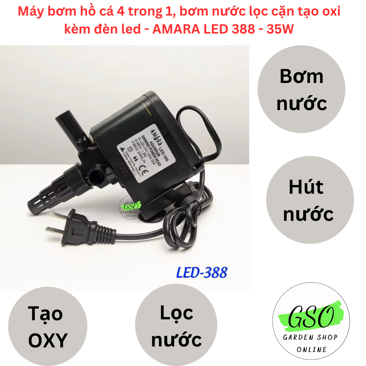 Máy lọc nước bể cá có đèn Led Amara led 388- 35w, Đèn leb cho bể cá huyền ảo ,lọc cặn tạo oxi