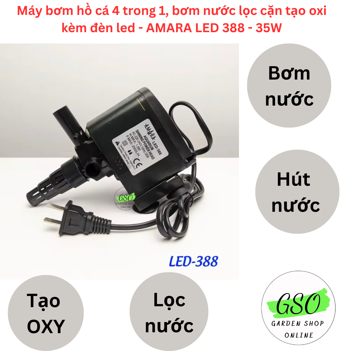 Máy lọc nước bể cá có đèn Led Amara led 388- 35w, Đèn leb cho bể cá huyền ảo ,lọc cặn tạo oxi ( Phụ kiện thủy sinh )