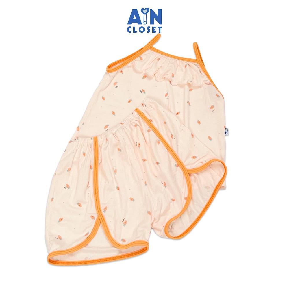 Bộ quần áo Ngắn bé gái họa tiết Carrot Hello cam thun lụa - AICDBGTYSCXD - AIN Closet