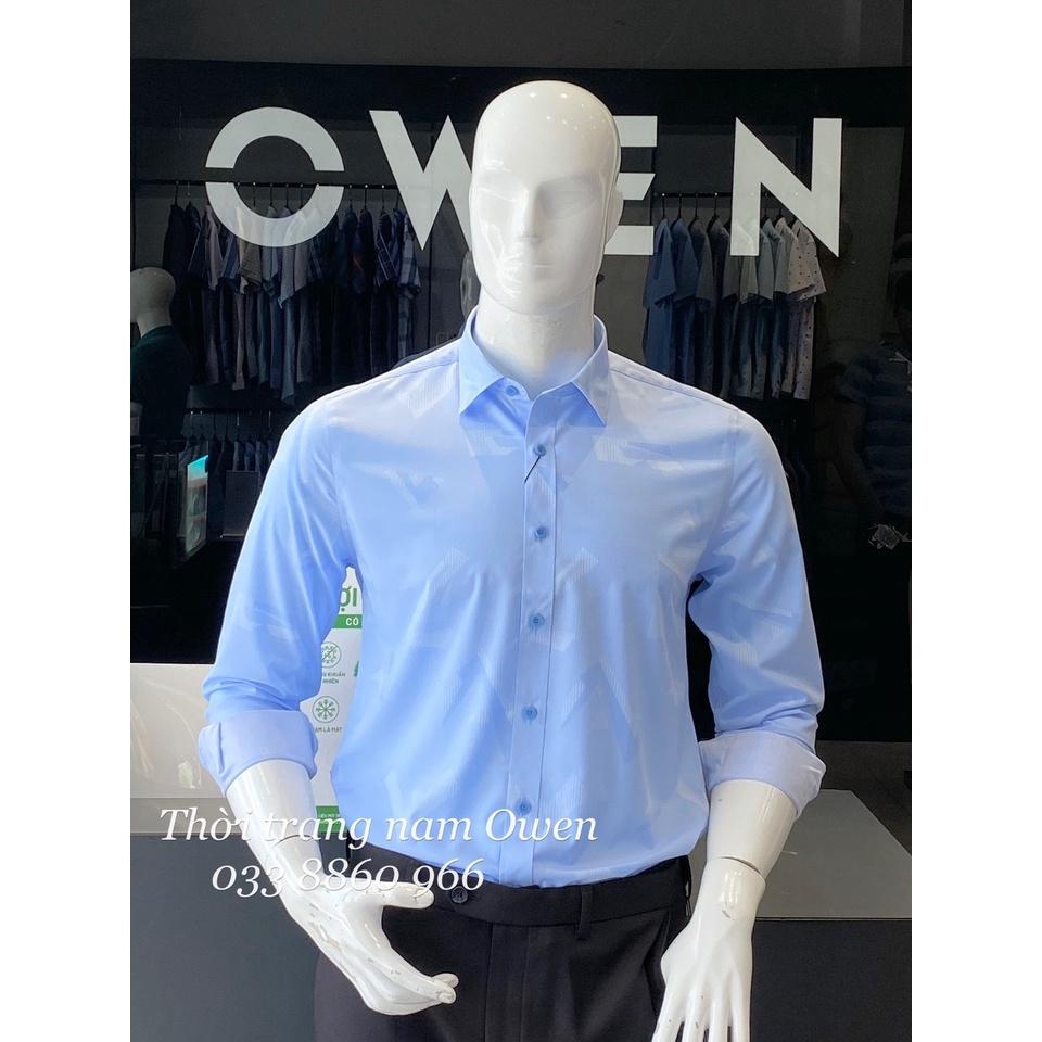 OWEN - Áo sơ mi dài tay Owen Slimfit chất sợi tre màu xanh dương in hoạt tiết 220800