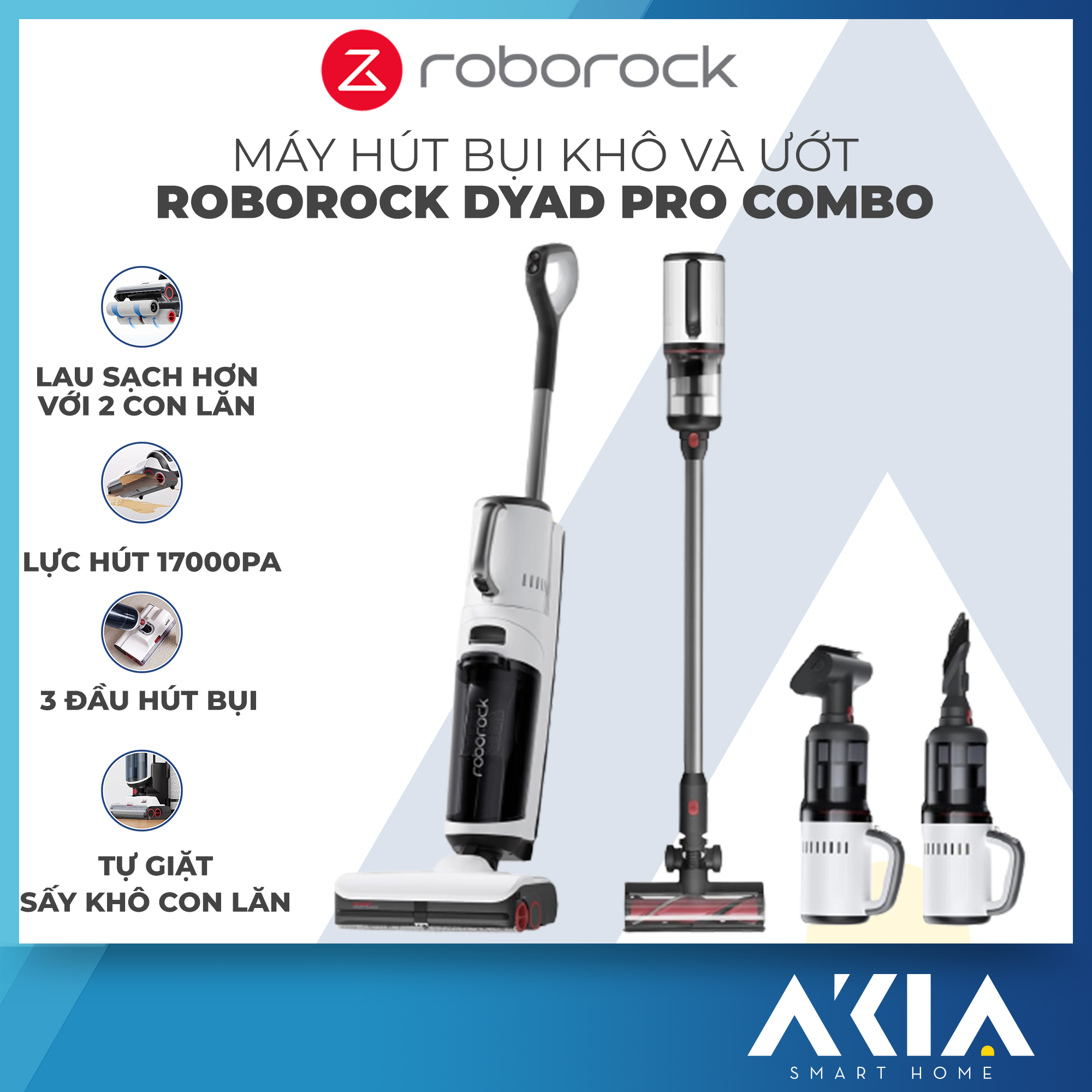 Hàng chính hãng - Máy hút bụi cầm tay lau sàn khô và ướt Roborock Dyad Pro Combo - Bản quốc tế - Bảo hành 18 tháng