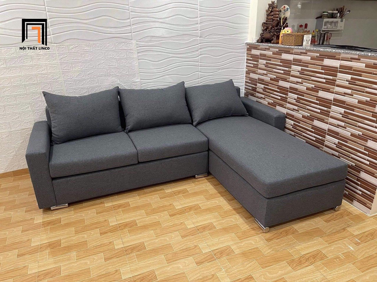 Bộ ghế sofa góc L màu xám đen sang trọng nhiều kích cỡ