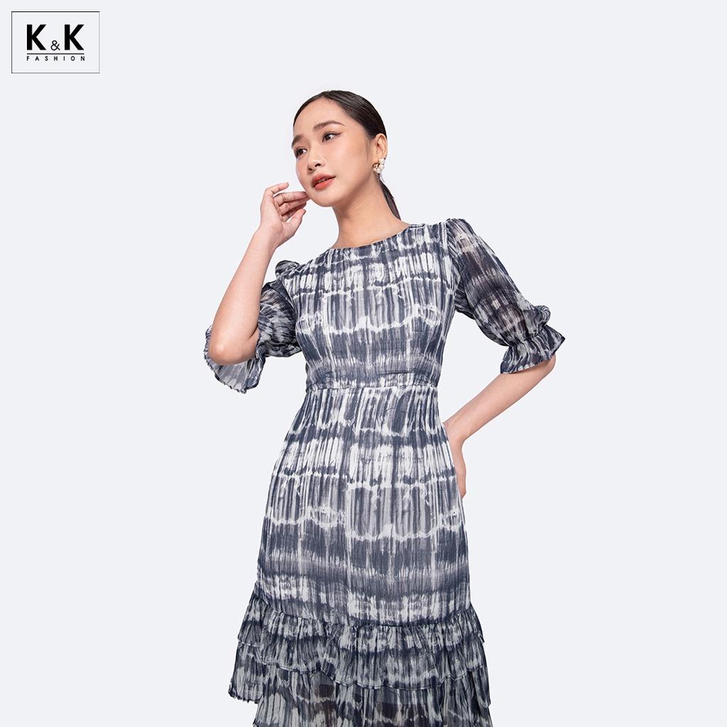 Đầm Đuôi Cá Họa Tiết Tay Lỡ Phối Bèo K&K Fashion KK119-36 Chất Liệu Voan Hàn