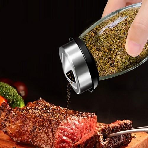 Bộ 6 lọ đựng gia vị thủy tinh kèm giá để xoay 360 độ