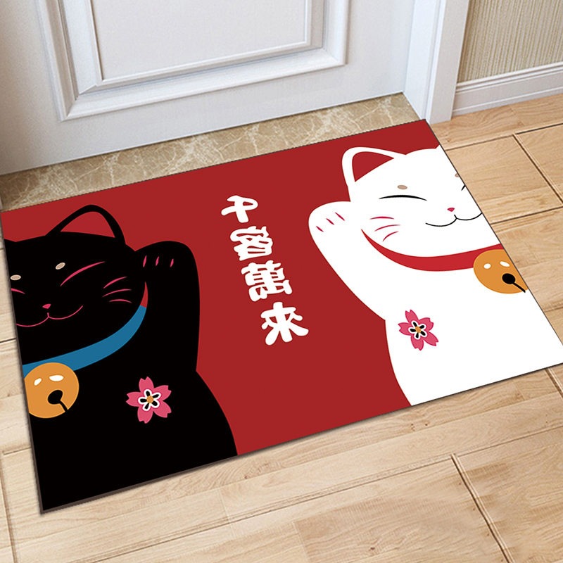 Thảm Nhà Bếp Mèo Thần Tài Vẫy Tay Maneki Neko Lau Chùi Chân Chống Trơn Trượt 40x60cm