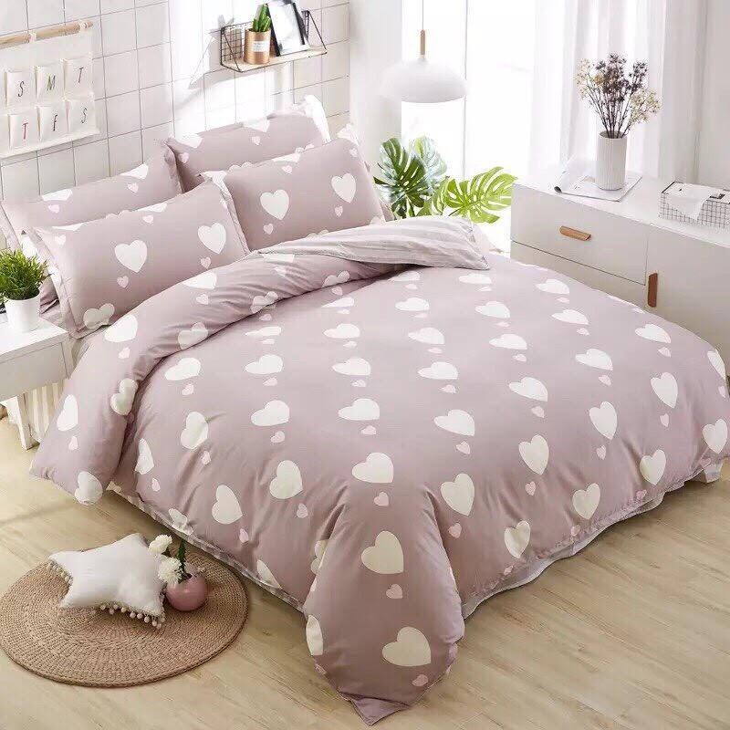 Bộ chăn ga gối phong cách Hàn Quốc trái tim ghi