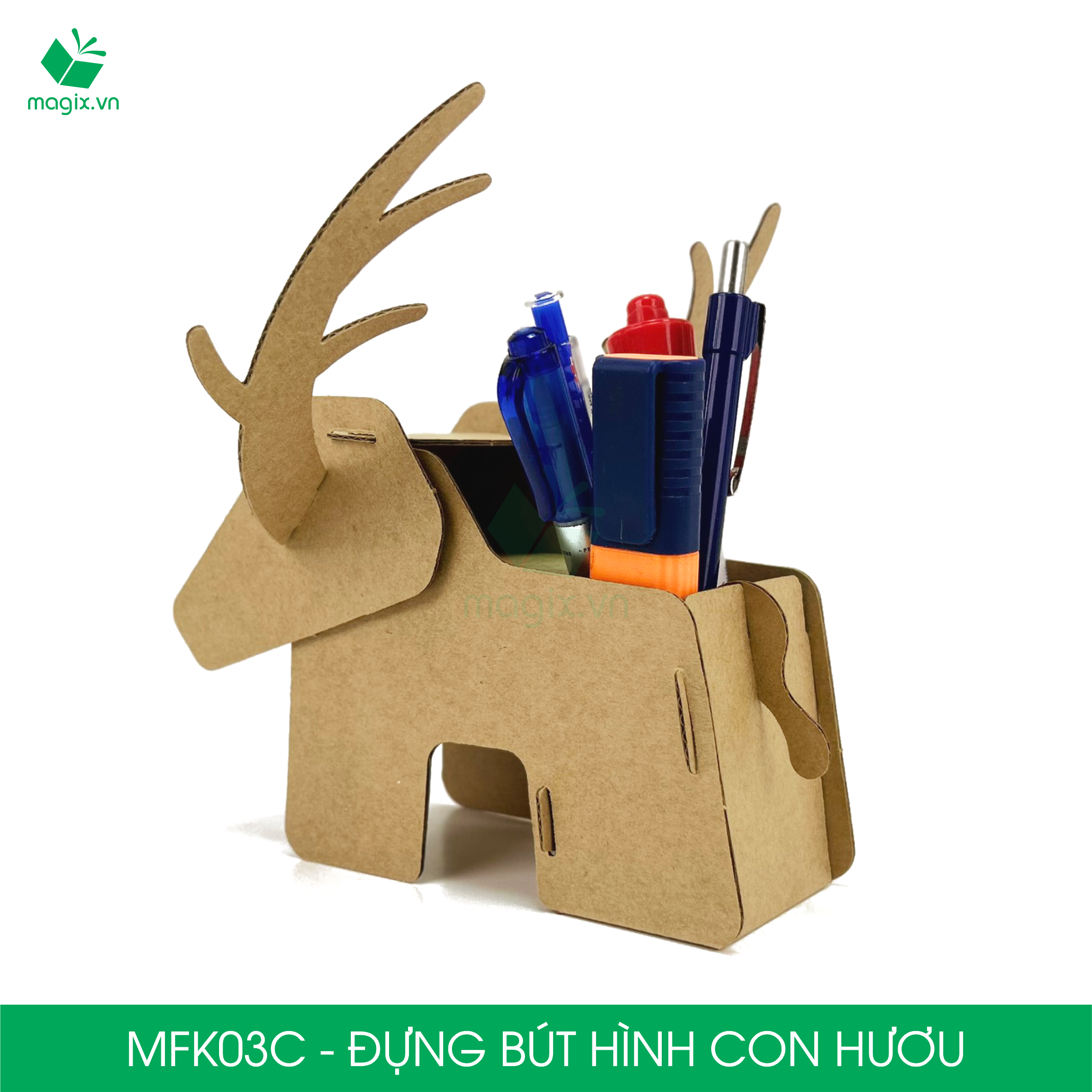 MFK03C - Đựng bút lắp ráp hình con hươu, đồ đựng bút hình thú bằng giấy carton siêu cứng