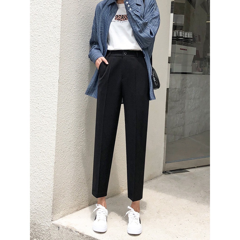 Quần baggy nữ vải tuyết mưa cạp khóa gấu bằng