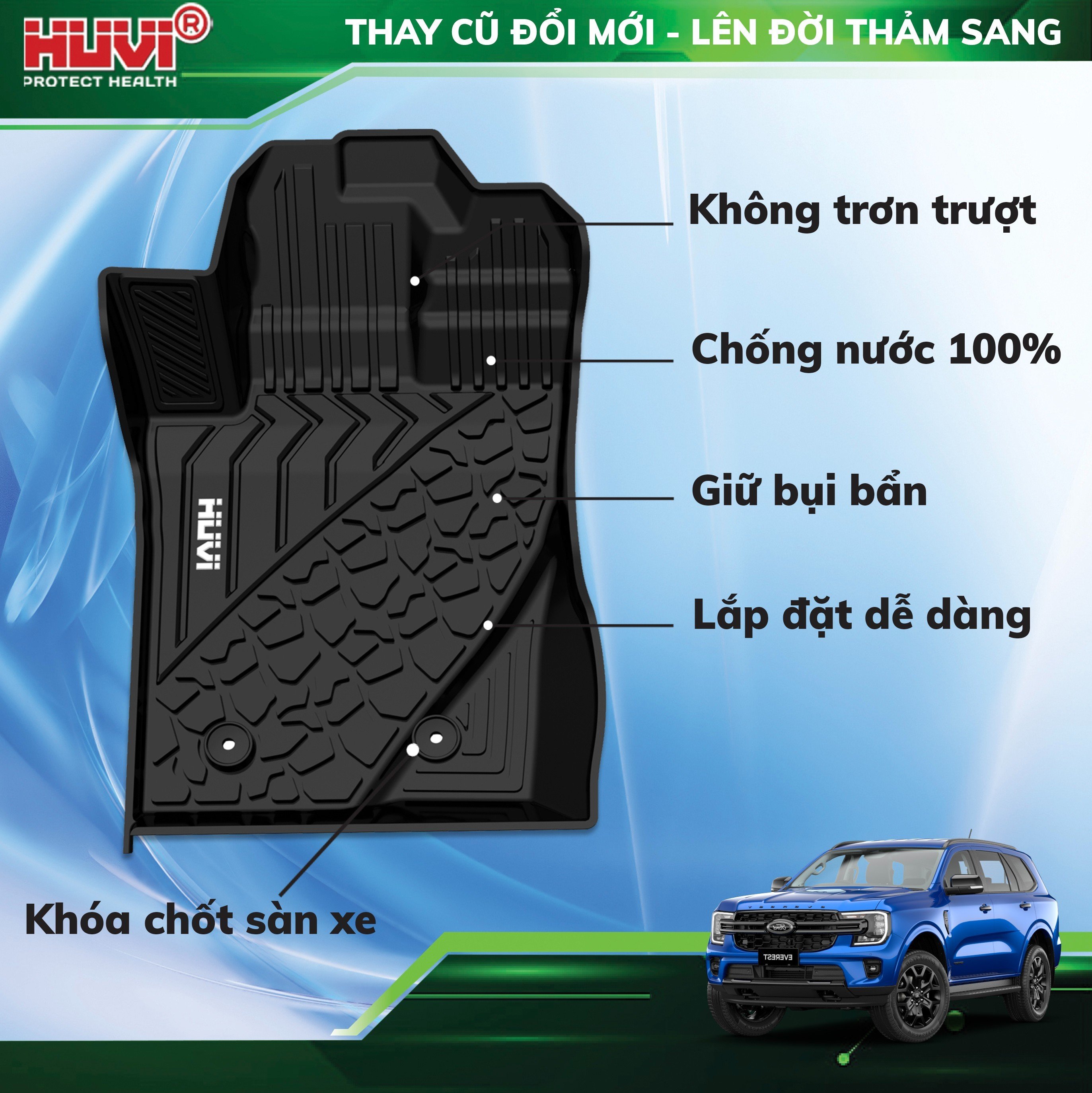Thảm lót sàn ô tô Ford Everest 3D 2023 nhựa TPE nguyên sinh cao cấp