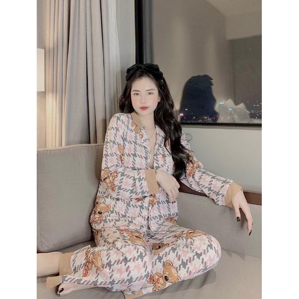 Bộ đồ pijama nữ tay dài lụa mango cao cấp