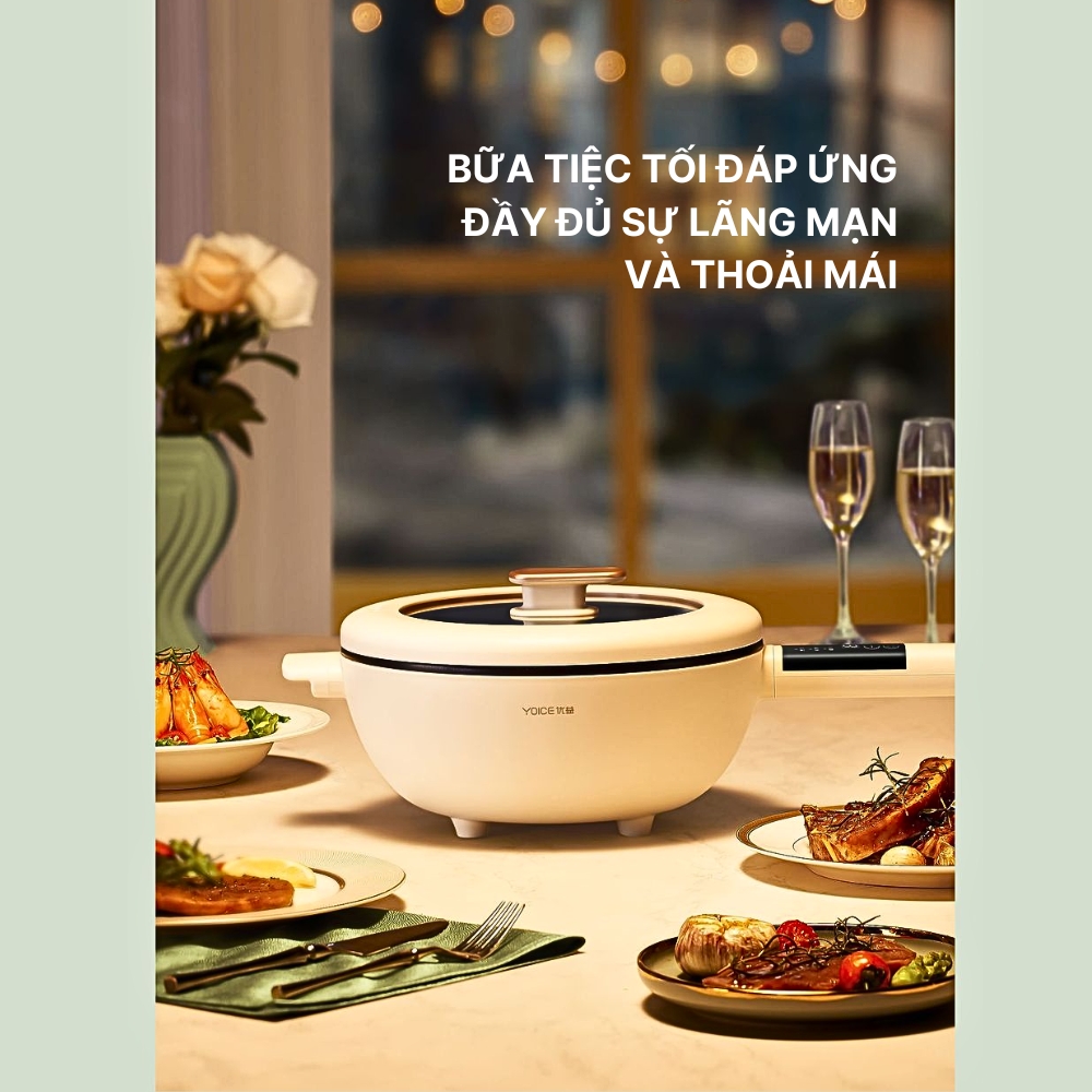 Chảo điện đa năng YOICE công suất 1500W, màn hình cảm ứng thông minh - YDCG03 - HÀNG CHÍNH HÃNG