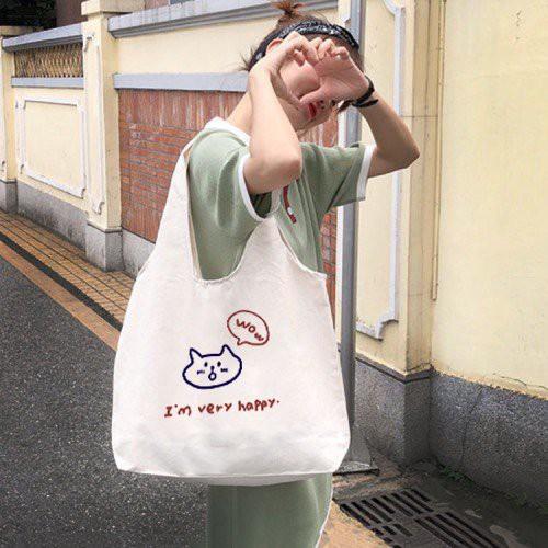 Túi Tote Canvas lớn In Mèo Wow đeo vai TT31 Xinh Xắn Cho Nàng