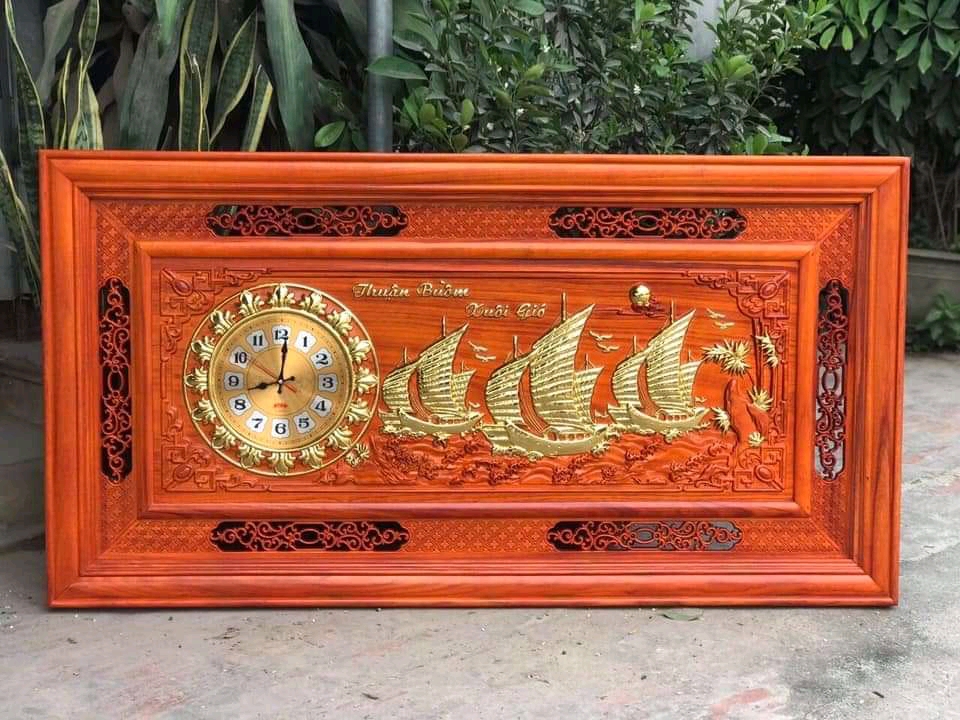 Tranh đồng hồ treo tường trạm khắc thuận buồm xuôi gió kt 67×127×4cm