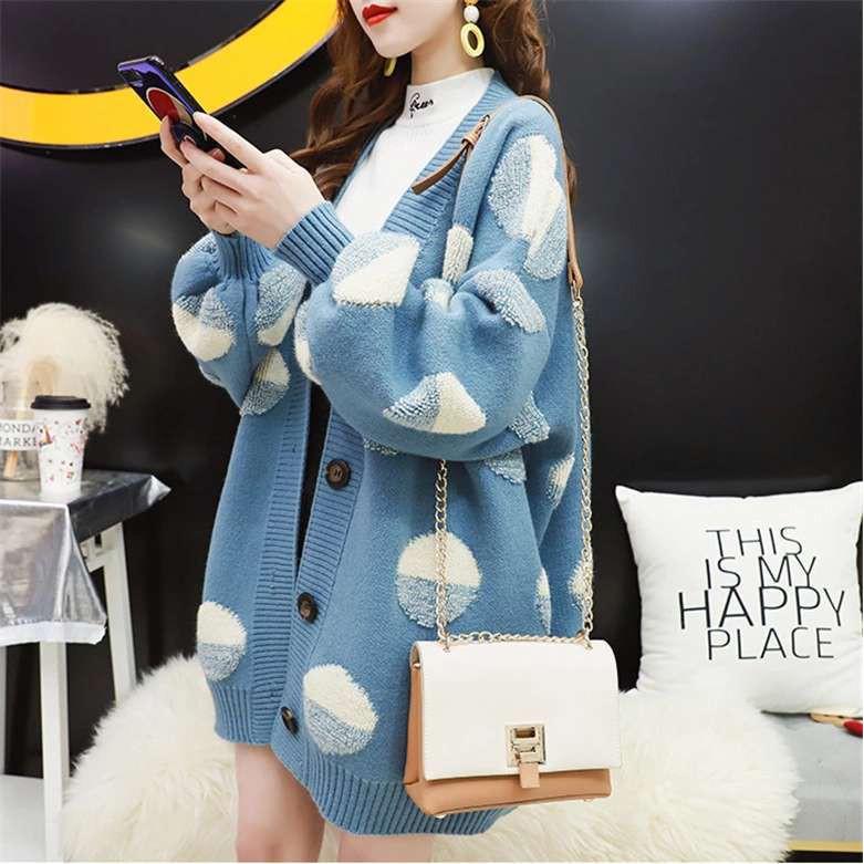 Áo len thu đông Quảng Châu hoạ tiết chấm bi thời trang NVPRO A093