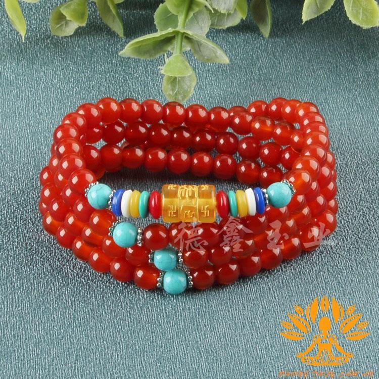 VÒNG TAY ĐÁ TRẦM SAN HÔ TÂY TẠNG CHUỖI 108 HẠT NGŨ SẮC ĐÃ KHAI QUANG MAY MẮN TẶNG KÈM HỘP GẤM CAO CẤP