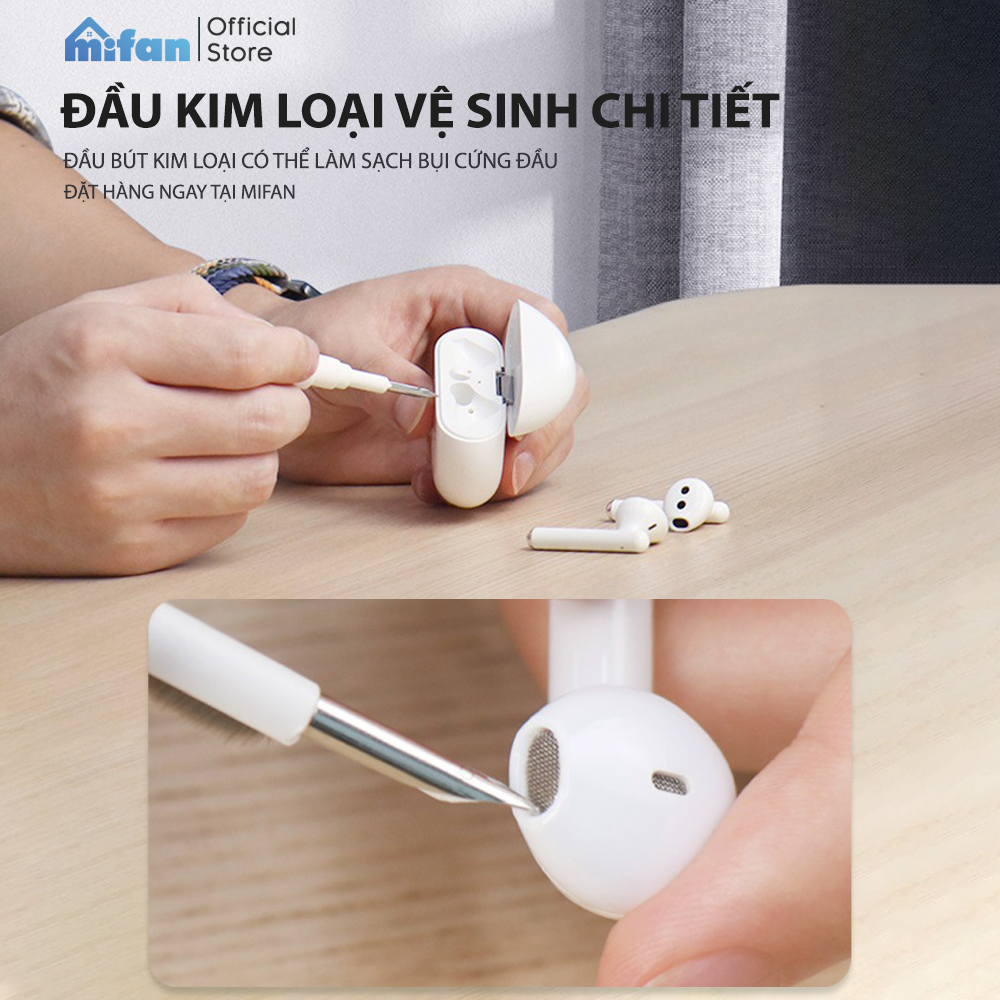 Bút Vệ Sinh Tai Nghe Bluetooth 3 Trong 1 Cao Cấp MIFAN - Làm sạch bụi bẩn trong hộp đựng, loa, cổng sạc, điện thoại - Hàng chính hãng