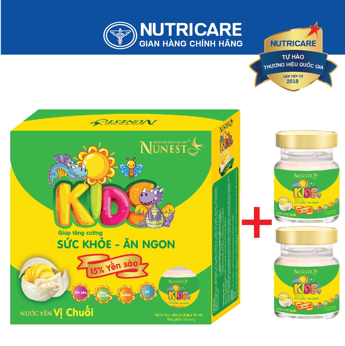 Lốc nước yến Nunest KIDS giúp bé ăn ngon (6Lọ x 70ml