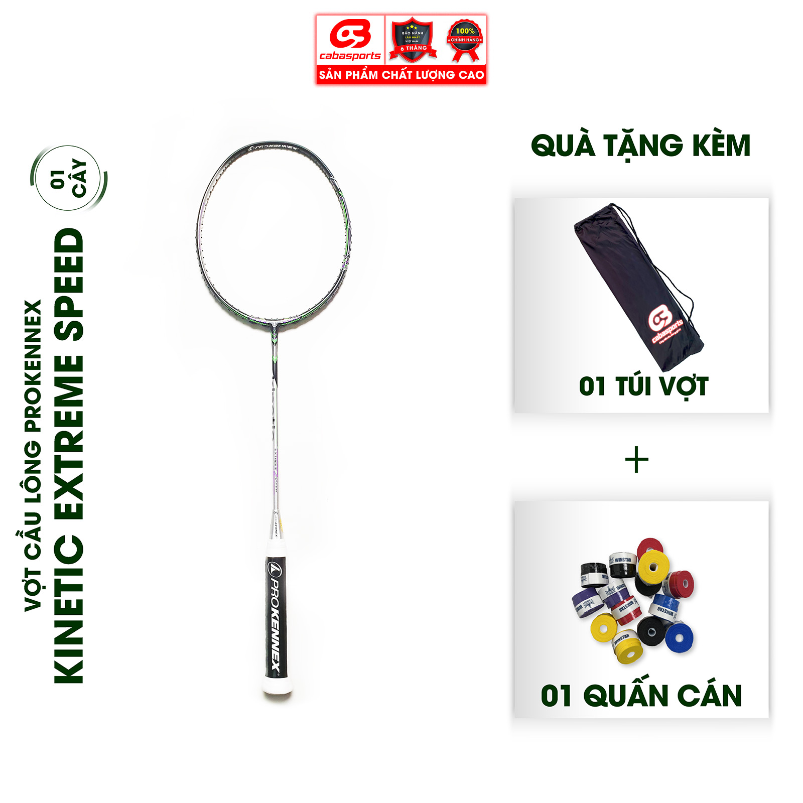 Vợt cầu lông Prokennex KINETIC EXTREME SPEED NEW chính hãng cao cấp công thủ toàn diện (1 cây) - Tặng kèm quấn cán